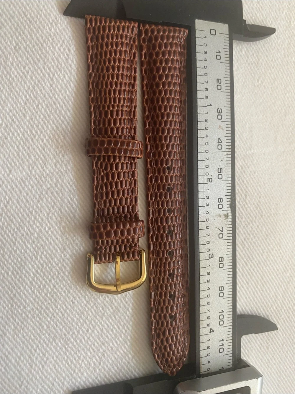 Brown 18mm Vintage Lizard-Cartier Leather Watch Strap with Gold plated Buckle